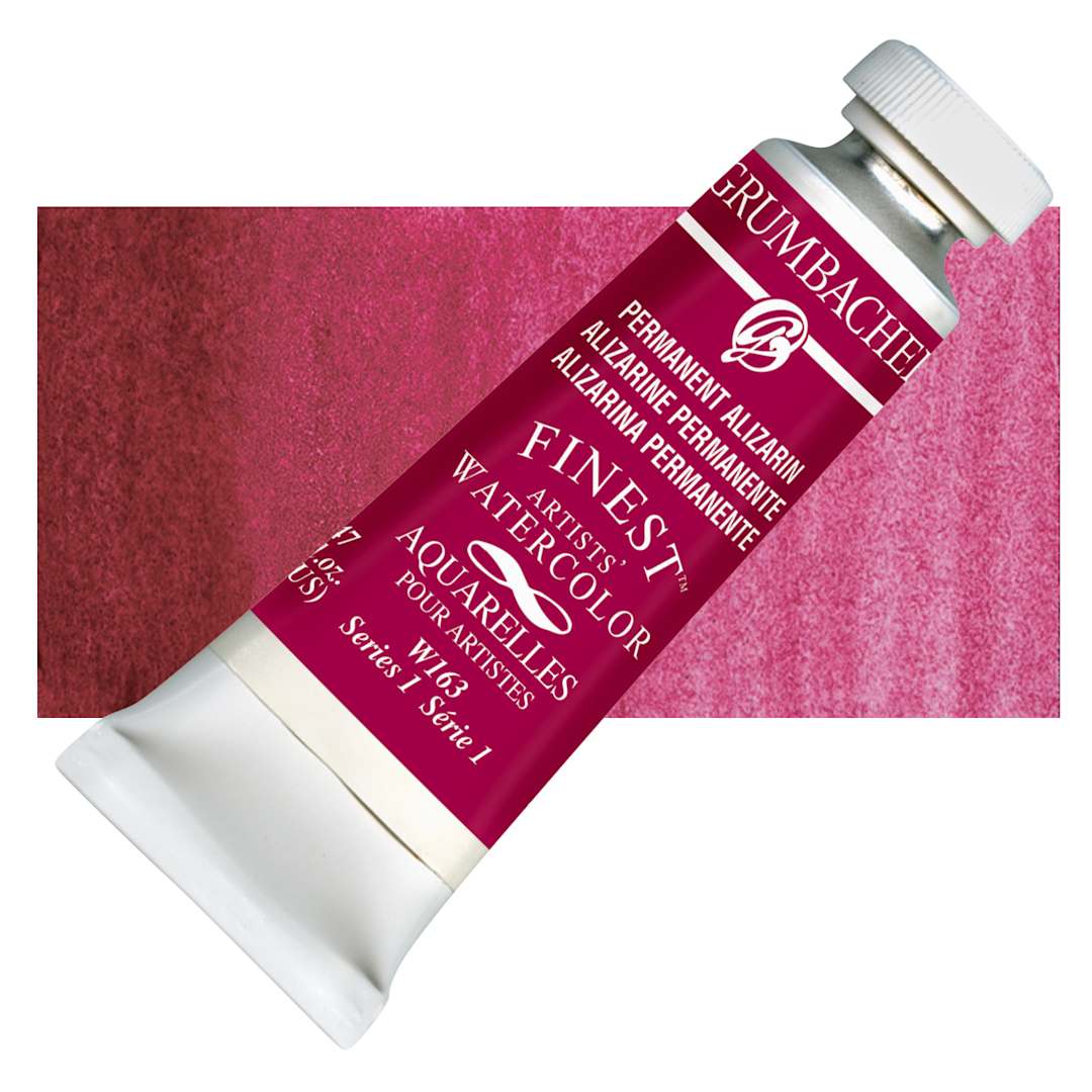 Open in modal - Grumbacher Finest Artists' Watercolor - Permanent Alizarin, 14 ml tube and swatch