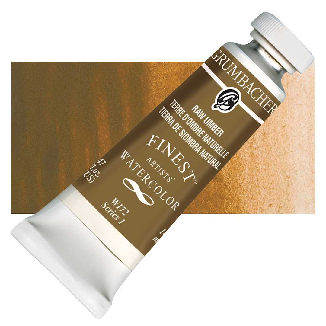Open in modal - Grumbacher Finest Artists' Watercolor - Raw Umber, 14 ml tube and swatch