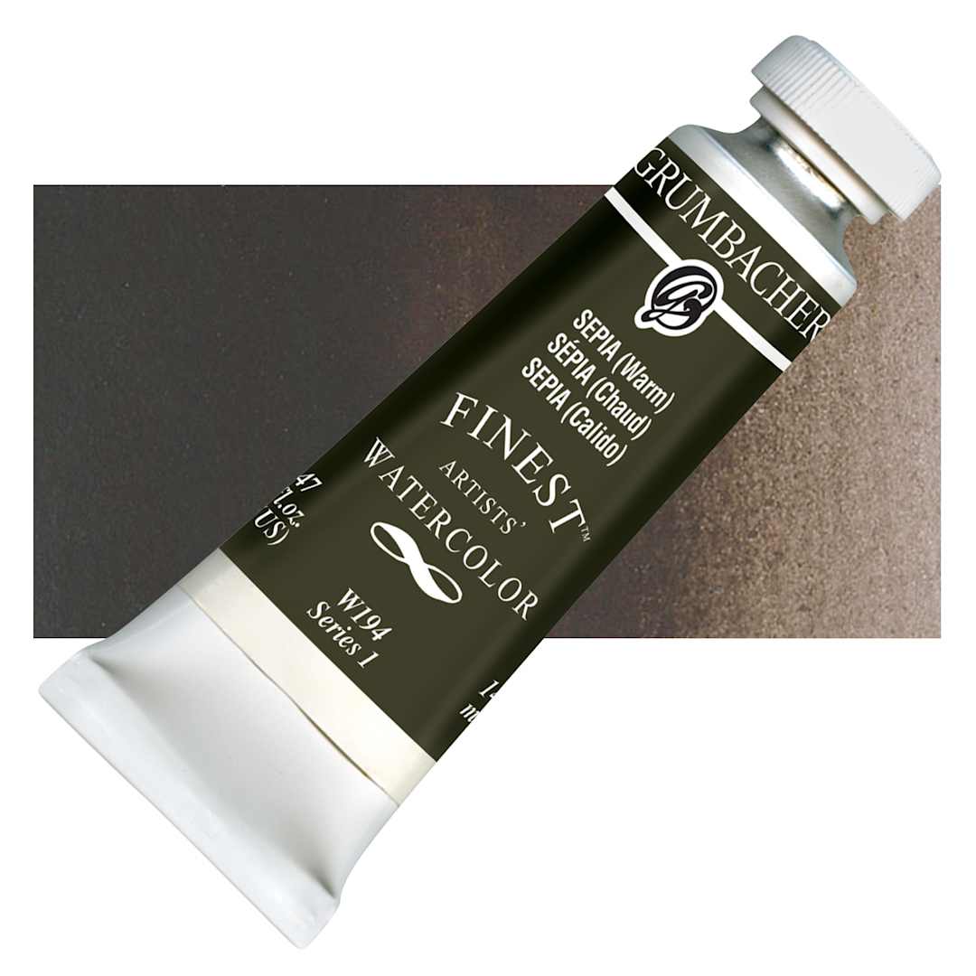 Open in modal - Grumbacher Finest Artists' Watercolor - Sepia, 14 ml tube and swatch