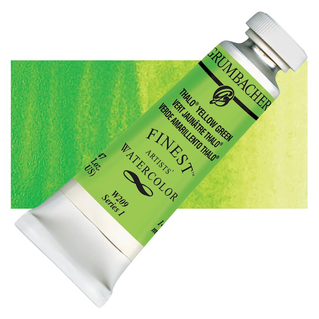 Open in modal - Grumbacher Finest Artists' Watercolor - Thalo Yellow Green, 14 ml tube and swatch