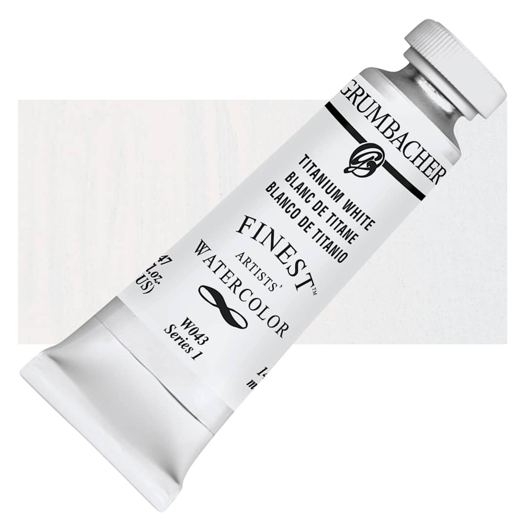 Open in modal - Grumbacher Finest Artists' Watercolor - Titanium White, 14 ml tube and swatch