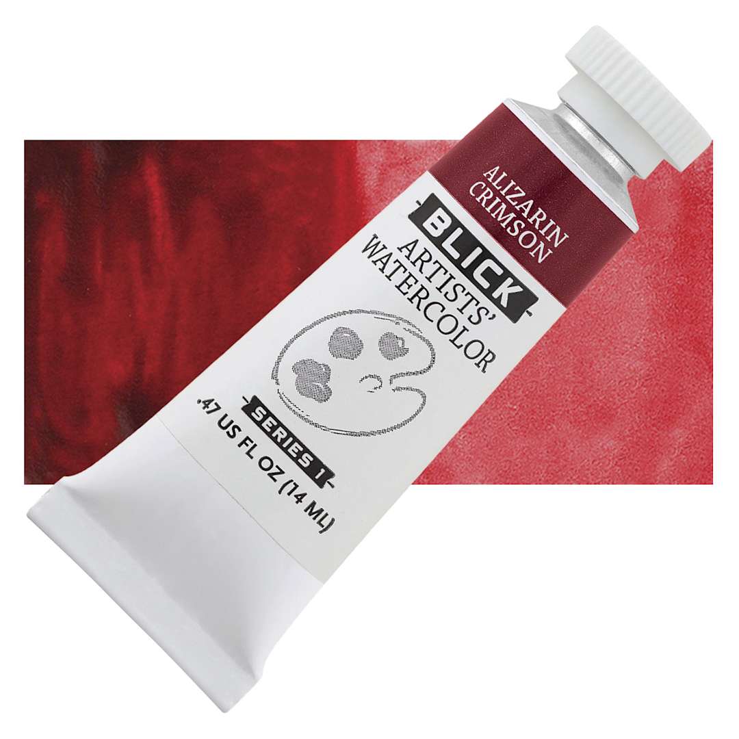Open in modal - Blick Artists' Watercolor - Alizarin Crimson, 14 ml tube and swatch