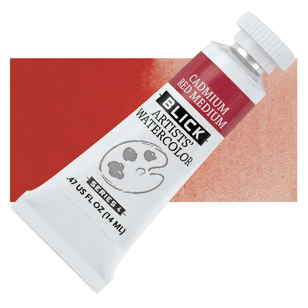 Open in modal - Blick Artists' Watercolor - Cadmium Red Medium, 14 ml tube and swatch