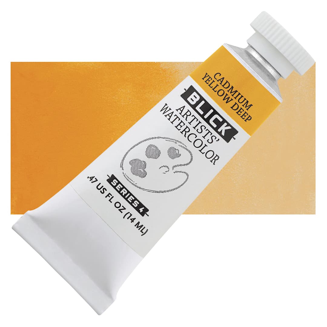 Open in modal - Blick Artists' Watercolor - Cadmium Yellow Deep, 14 ml tube and swatch