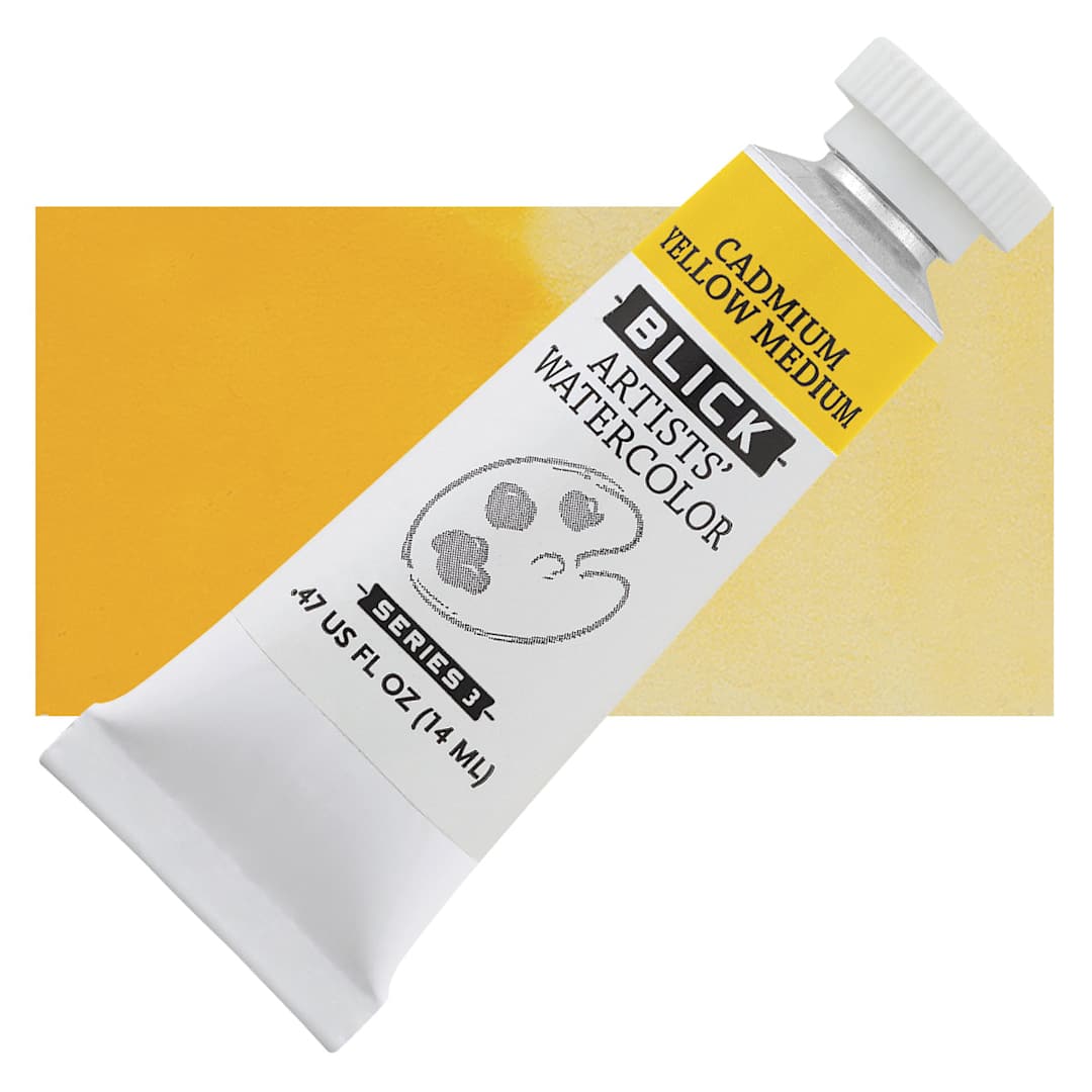 Open in modal - Blick Artists' Watercolor - Cadmium Yellow Medium, 14 ml tube and swatch