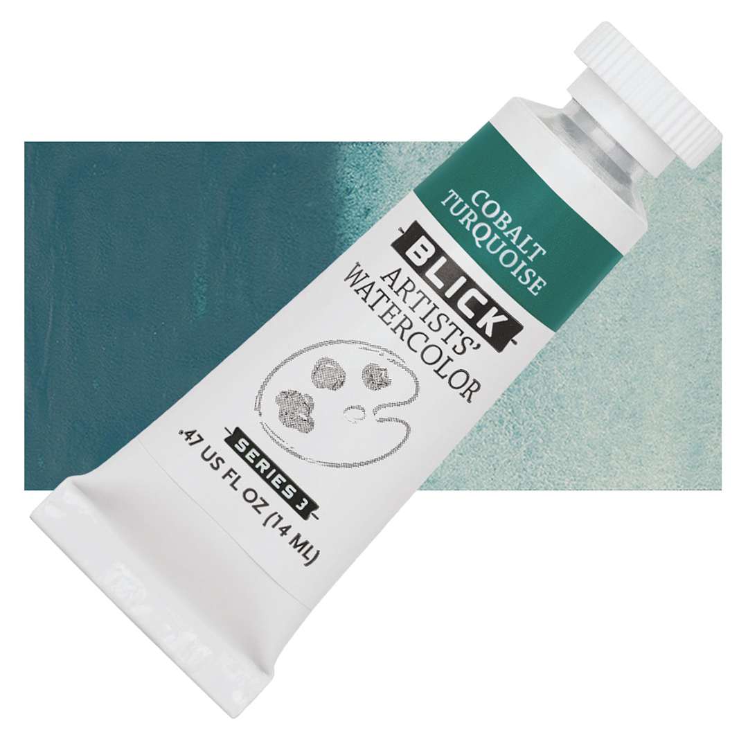 Open in modal - Blick Artists' Watercolor - Cobalt Turquoise, 14 ml tube and swatch