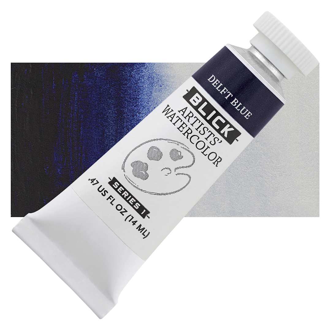 Open in modal - Blick Artists' Watercolor - Delft Blue, 14 ml tube and swatch