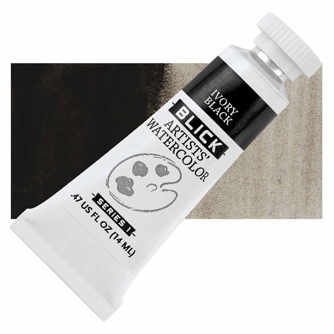 Open in modal - Blick Artists' Watercolor - Ivory Black, 14 ml tube and swatch