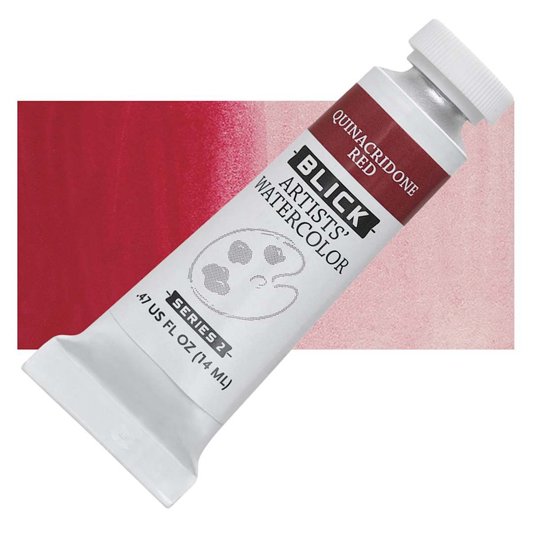 Open in modal - Blick Artists' Watercolor - Quinacridone Red, 14 ml tube and swatch