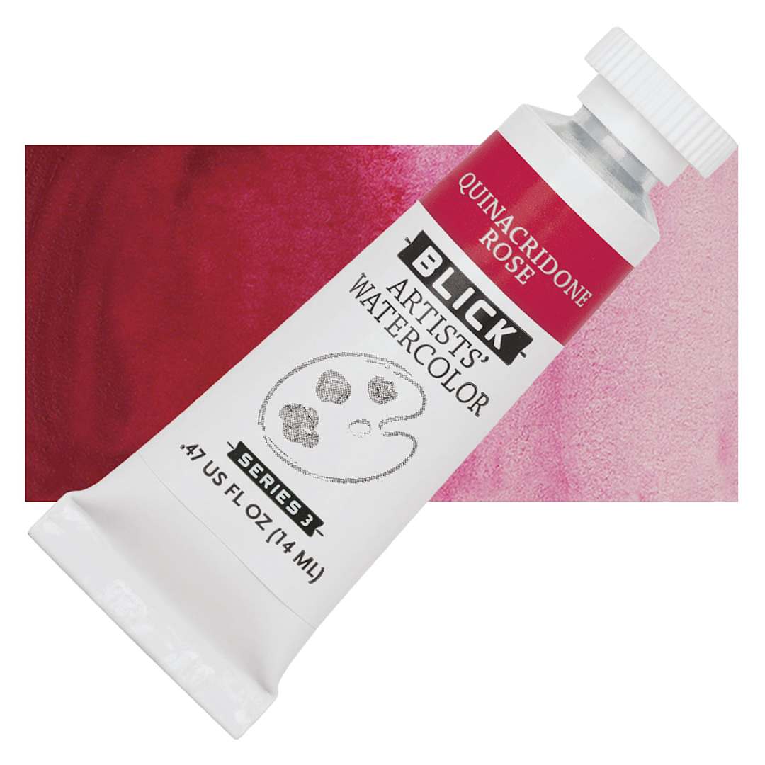 Open in modal - Blick Artists' Watercolor - Quinacridone Rose, 14 ml tube and swatch