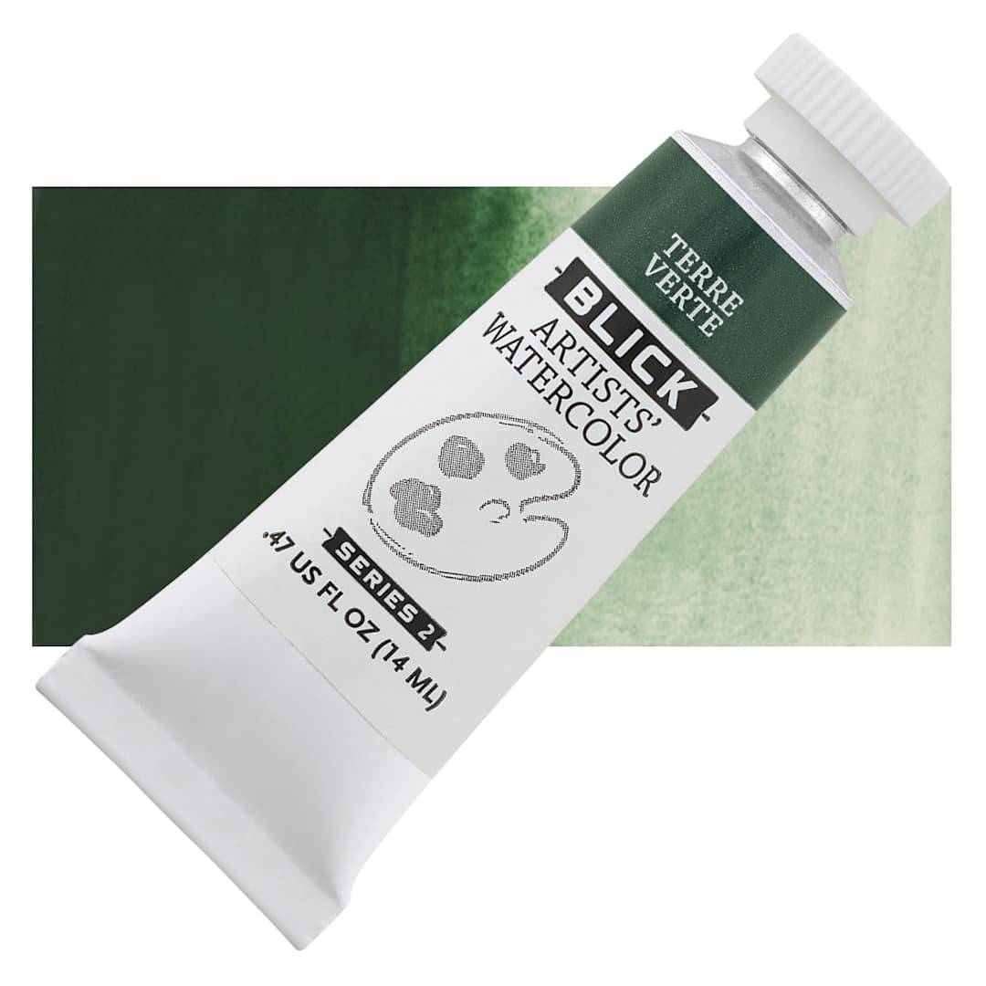 Open in modal - Blick Artists' Watercolor - Terre Verte, 14 ml tube and swatch