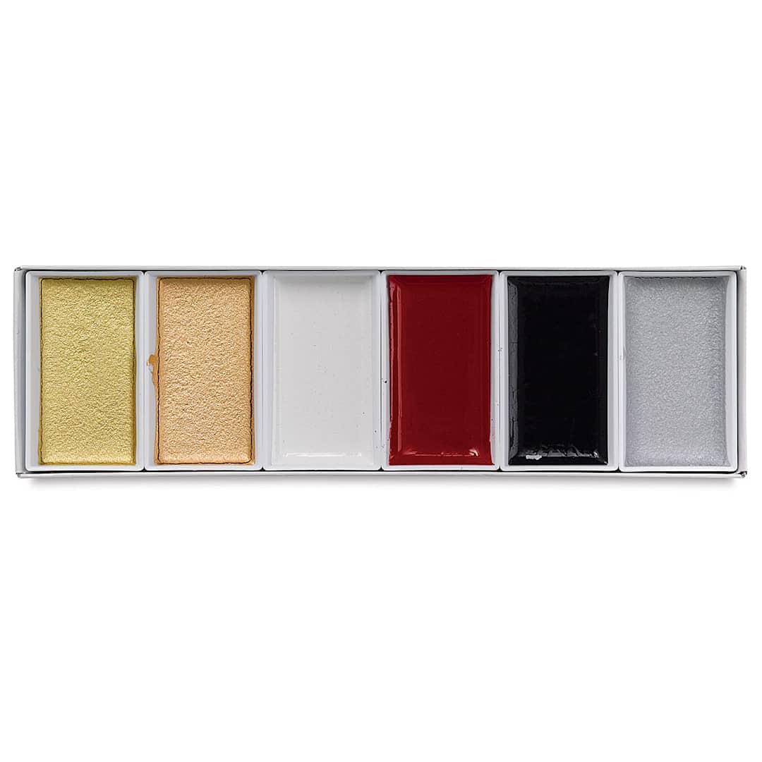 Open in modal - Yasutomo Traditional Japanese Watercolor Pans - Set of 6 Metallic Colors