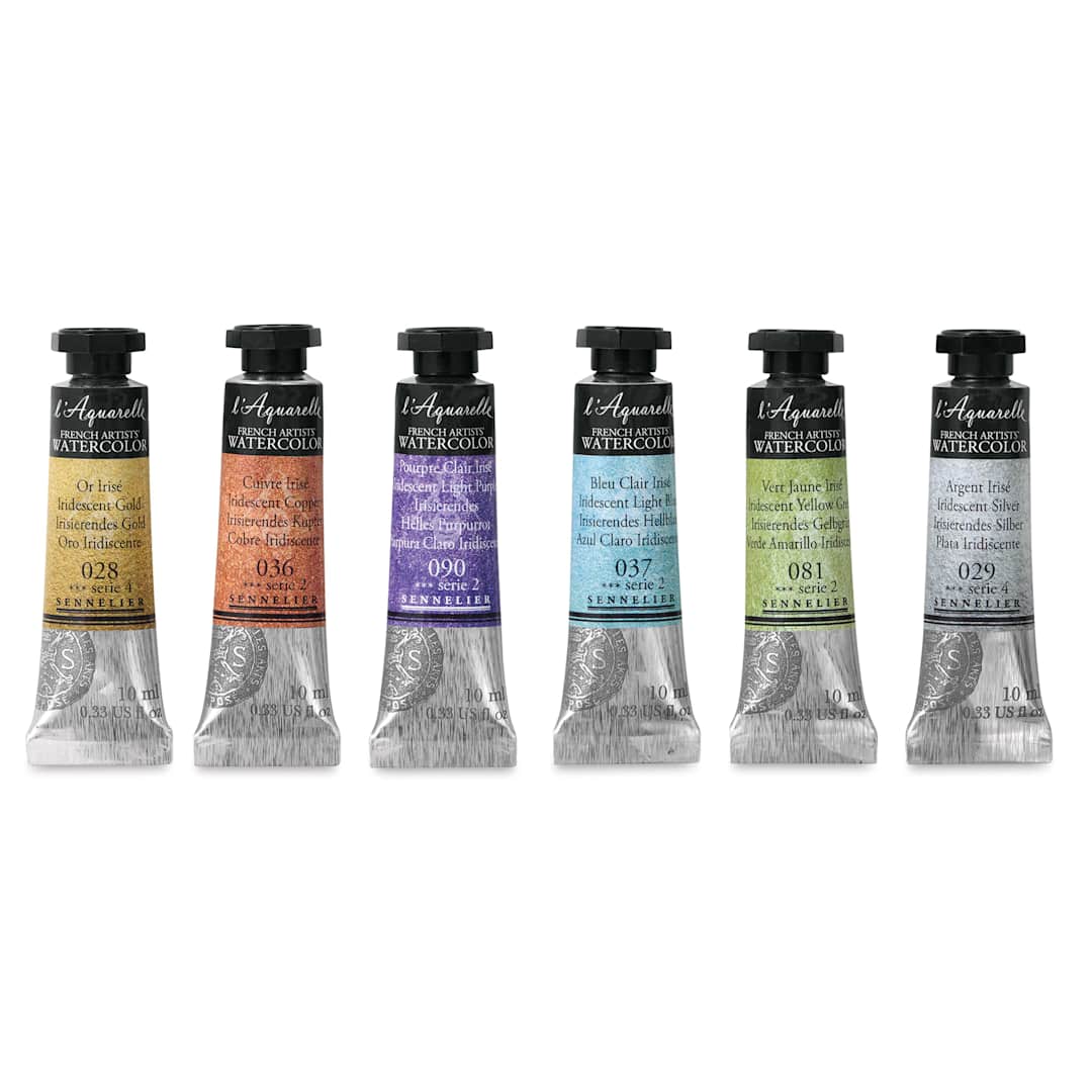 Open in modal - Sennelier French Artists' Watercolor Set - Iridescent Pastel, Metal Case, Set of 6 colors, 10 ml tubes