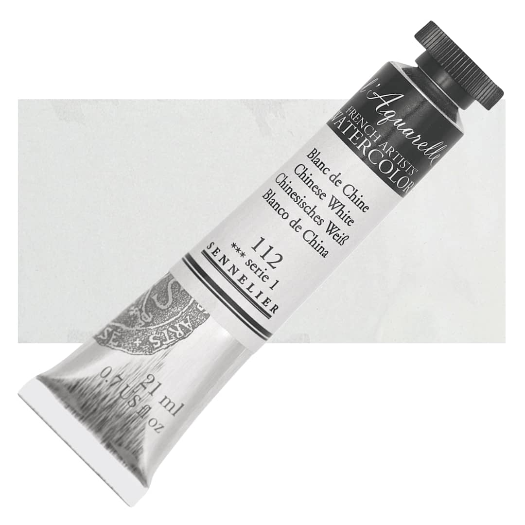 Open in modal - Sennelier French Artists' Watercolor - Chinese White, 21 ml, Tube and swatch