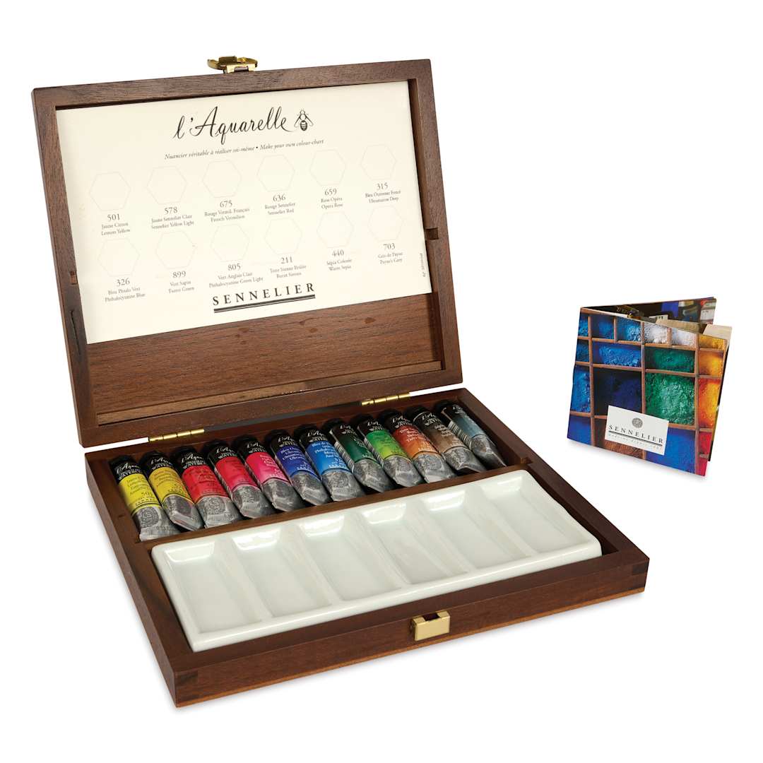 Open in modal - Sennelier French Artists' Watercolor Set - Wood Case, Set of 12, 10 ml tubes