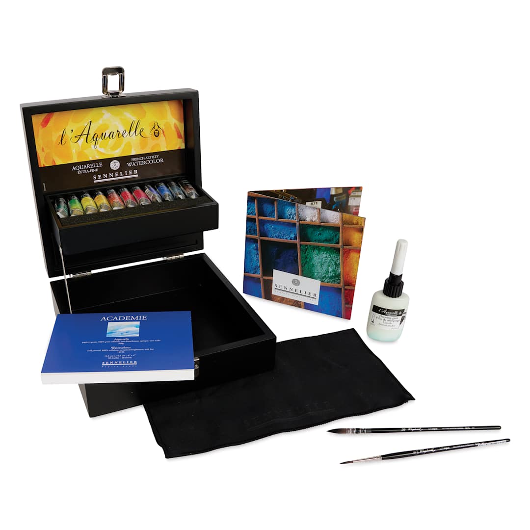 Open in modal - Sennelier French Artists' Watercolor Set - Black Wood Case, Set of 11 colors, 10 ml tubes