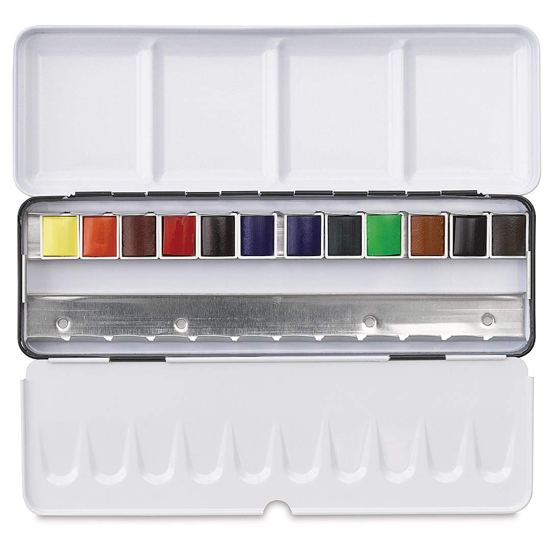 Open in modal - Sennelier French Artists' Watercolor Set - Metal Case, Set of 12 colors, half pans