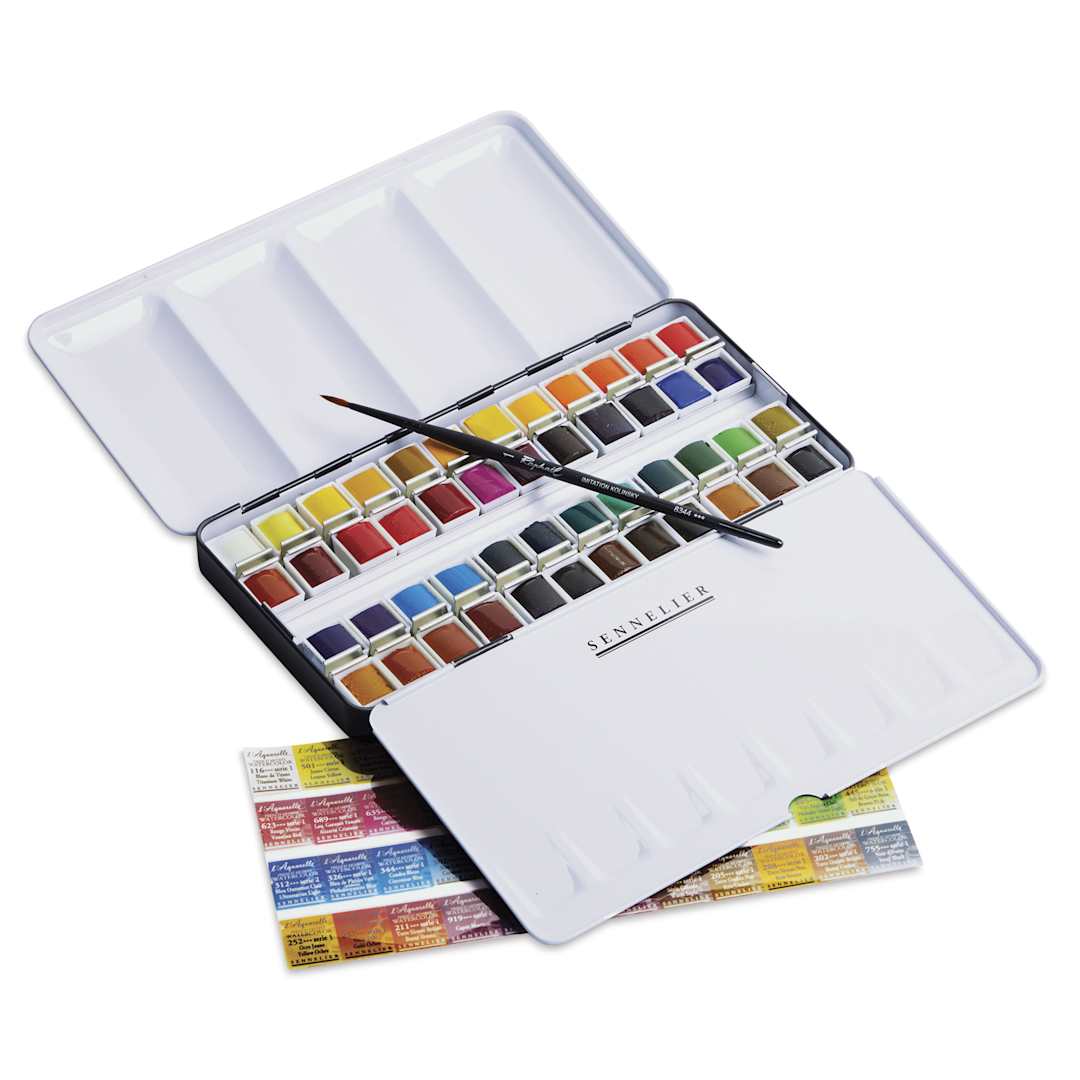 Open in modal - Sennelier French Artists' Watercolors - Set of 48, Metal Case, Half Pans, out of packaging
