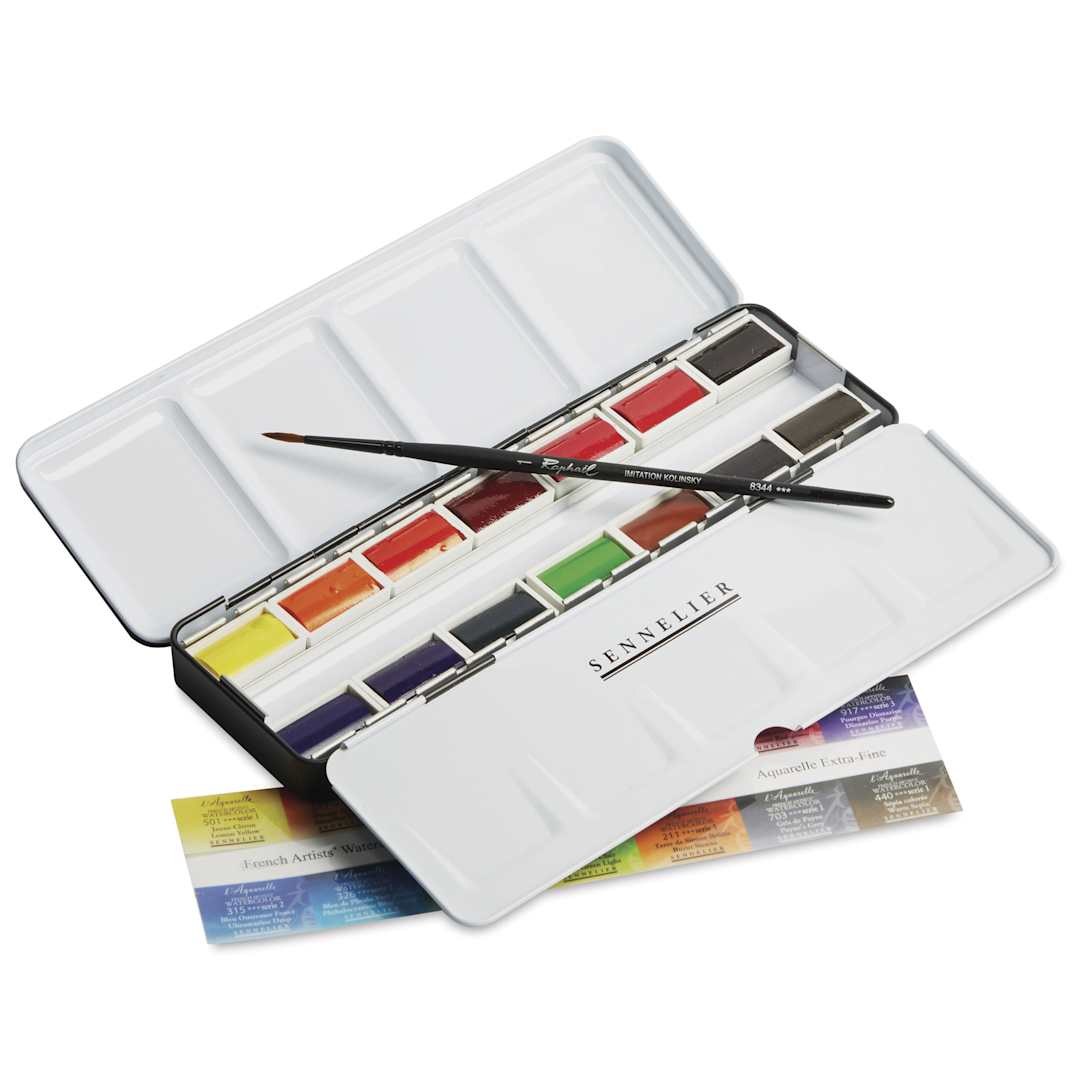 Open in modal - Sennelier French Artists' Watercolors - Set of 14, Metal Case, Half Pans