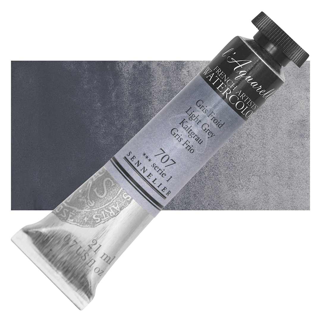 Open in modal - Sennelier French Artists' Watercolor - Light Grey, 21 ml, Tube and swatch