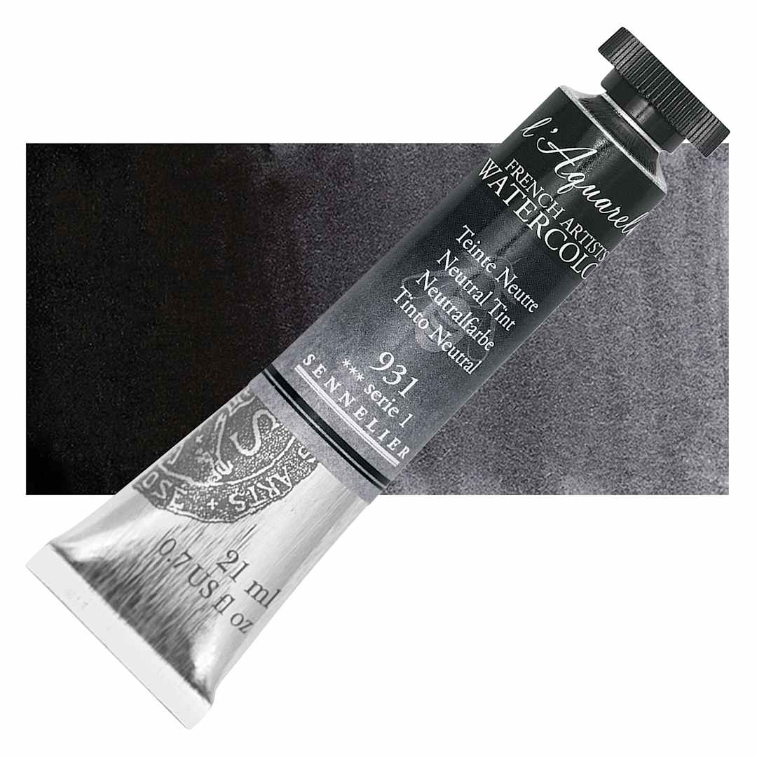Open in modal - Sennelier French Artists' Watercolor - Neutral Tint, 21 ml, Tube and swatch
