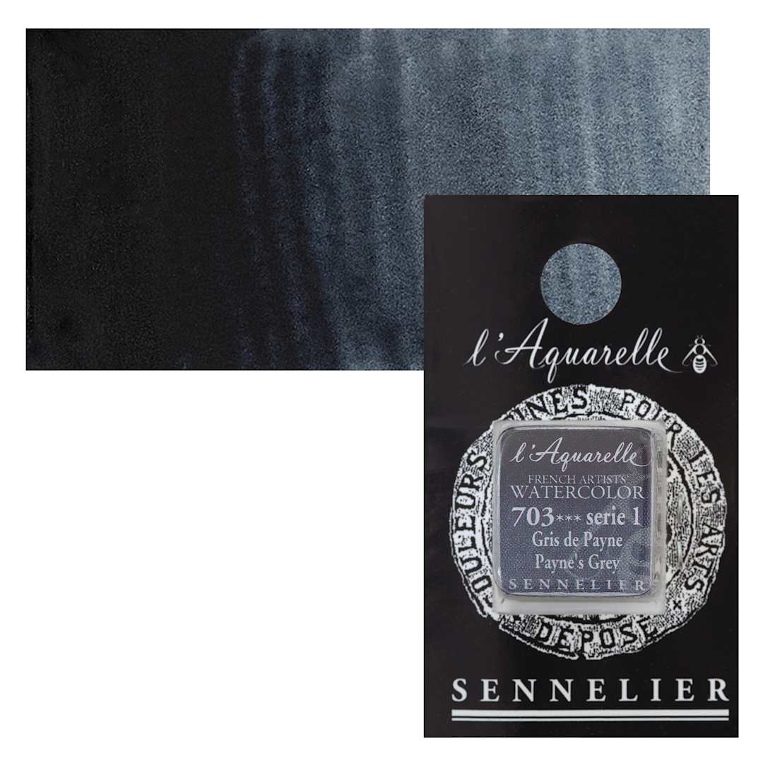 Open in modal - Sennelier French Artists' Watercolor - Payne's Grey, Half Pan and swatch