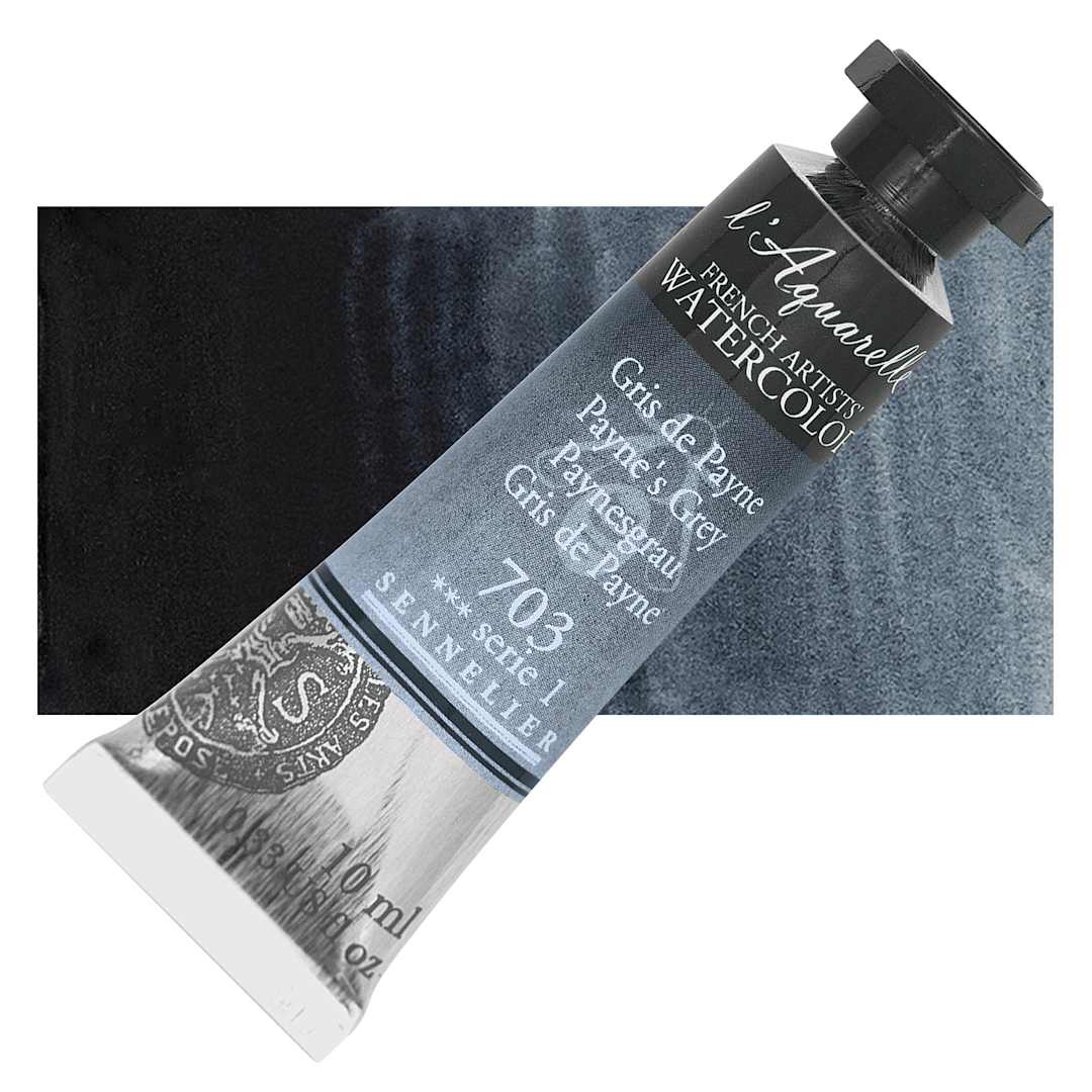 Open in modal - Sennelier French Artists' Watercolor - Payne's Grey, 10 ml, Tube and swatch