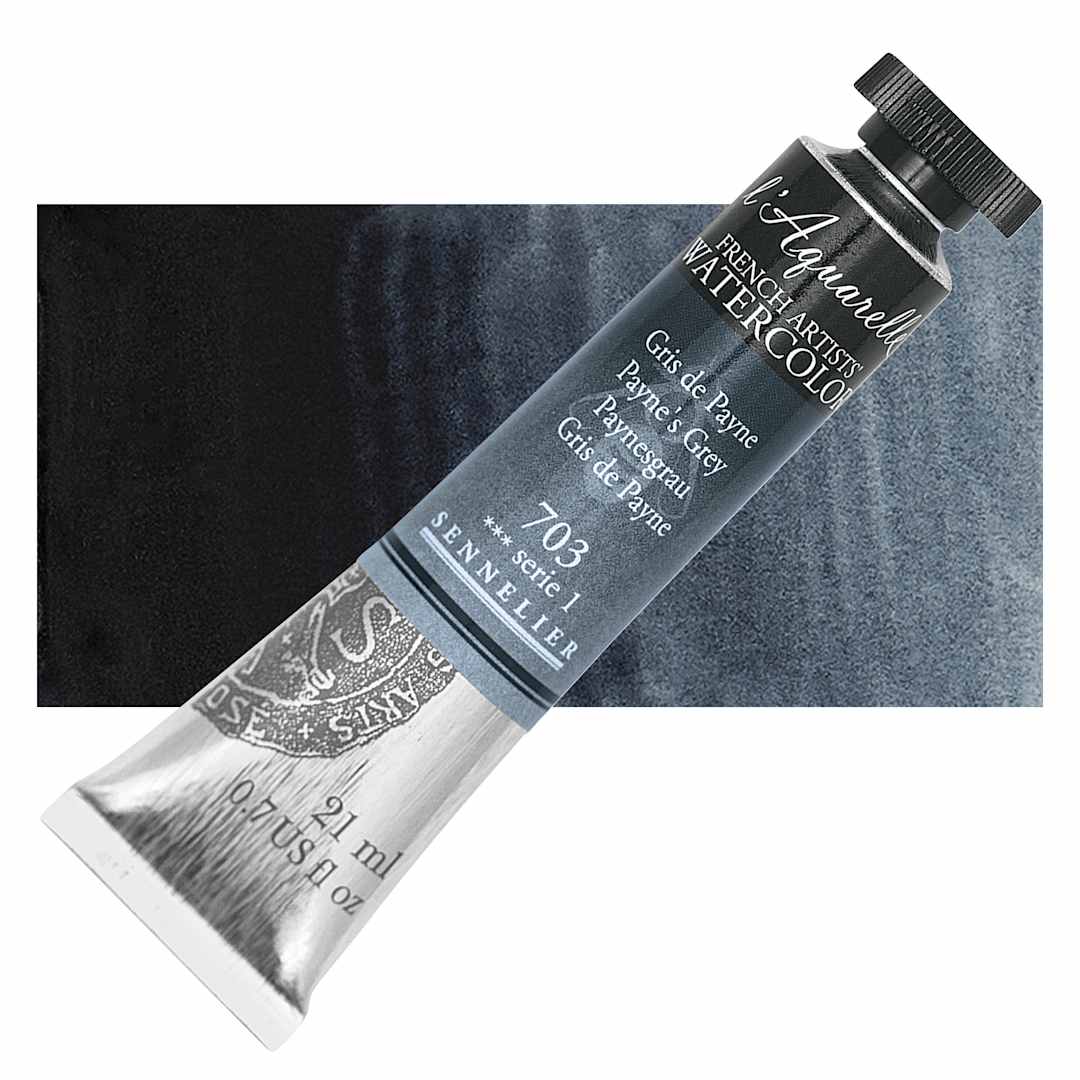 Open in modal - Sennelier French Artists' Watercolor - Payne's Grey, 21 ml, Tube and swatch
