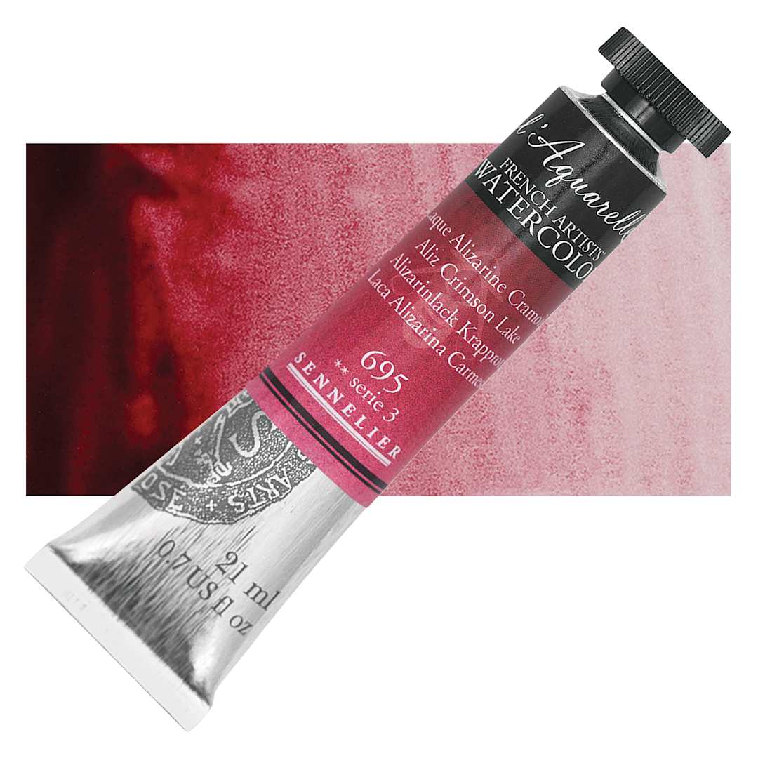 Open in modal - Sennelier French Artists' Watercolor - Alizarin Crimson Lake, 21 ml, Tube and swatch