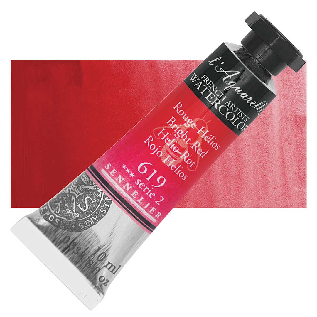 Open in modal - Sennelier French Artists' Watercolor - Bright Red, 10 ml, Tube and swatch