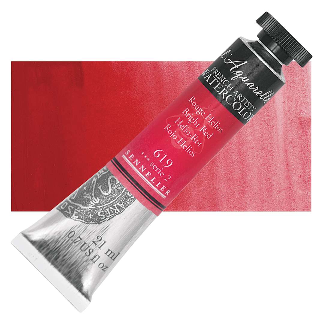 Open in modal - Sennelier French Artists' Watercolor - Bright Red, 21 ml, Tube and swatch