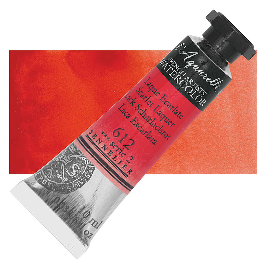 Open in modal - Sennelier French Artists' Watercolor - Scarlet Laquer, 10 ml, Tube and swatch