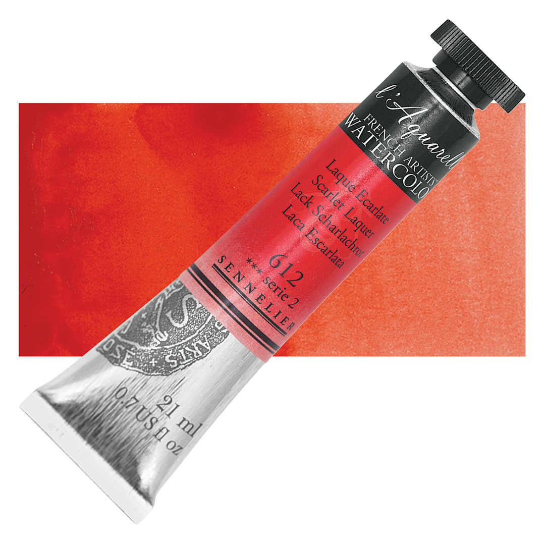 Open in modal - Sennelier French Artists' Watercolor - Scarlet Laquer, 21 ml, Tube and swatch