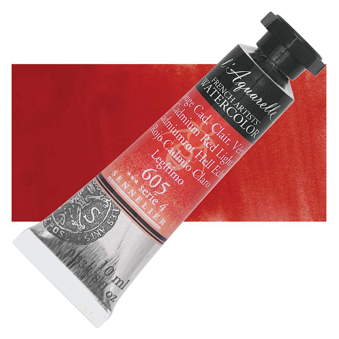 Open in modal - Sennelier French Artists' Watercolor - Cadmium Red Light, 10 ml, Tube and swatch