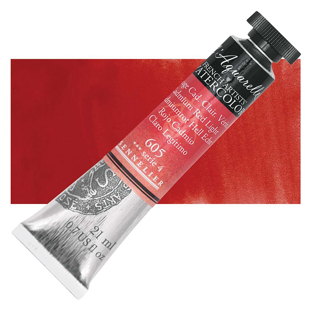 Open in modal - Sennelier French Artists' Watercolor - Cadmium Red Light, 21 ml, Tube and swatch