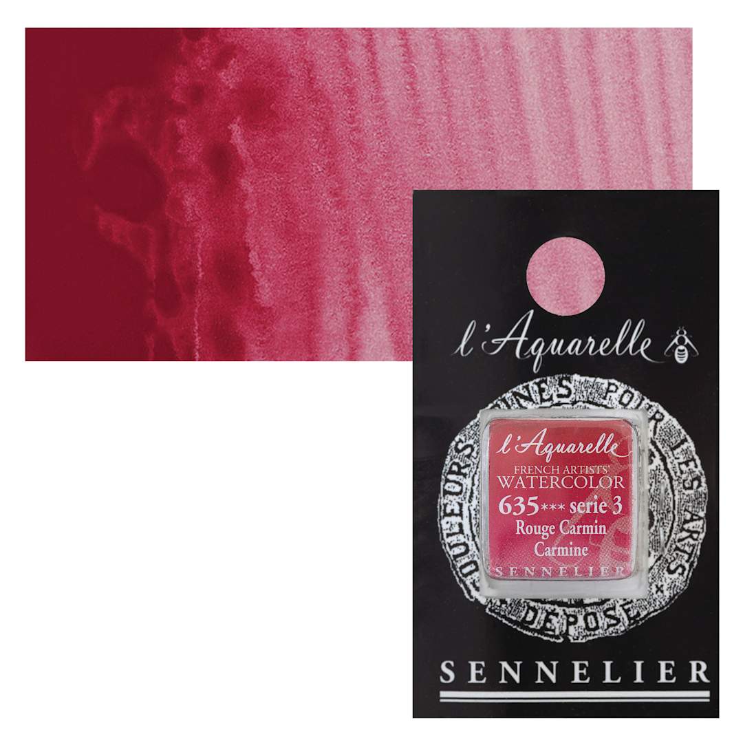Open in modal - Sennelier French Artists' Watercolor - Carmine, Half Pan and swatch
