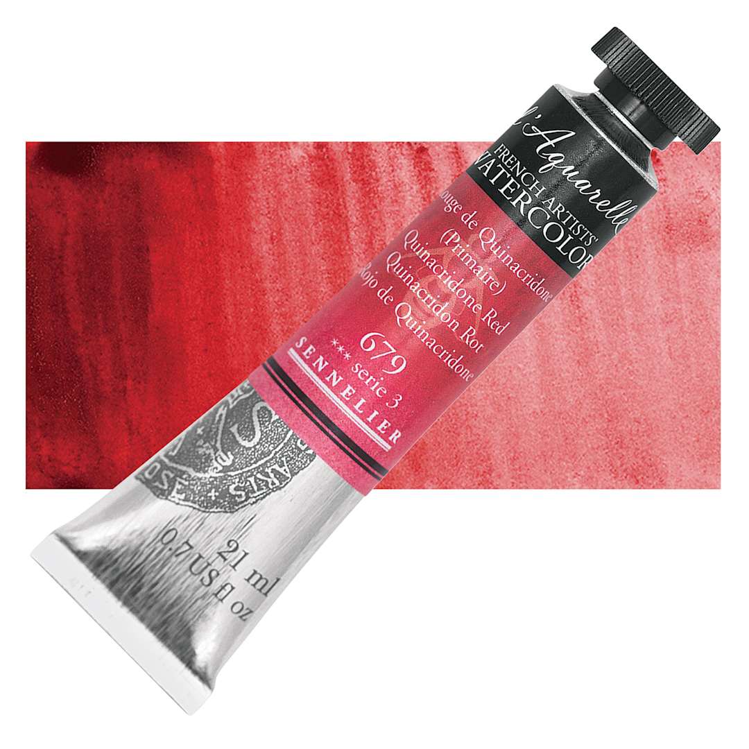 Open in modal - Sennelier French Artists' Watercolor - Quinacridone Red, 21 ml Tube and swatch