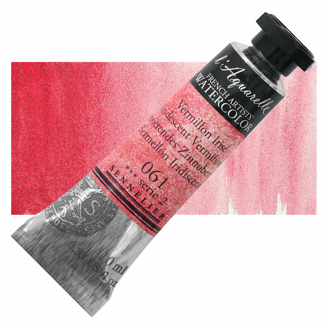 Open in modal - Sennelier French Artists' Watercolor - Iridescent Vermilion, 10 ml Tube and Swatch