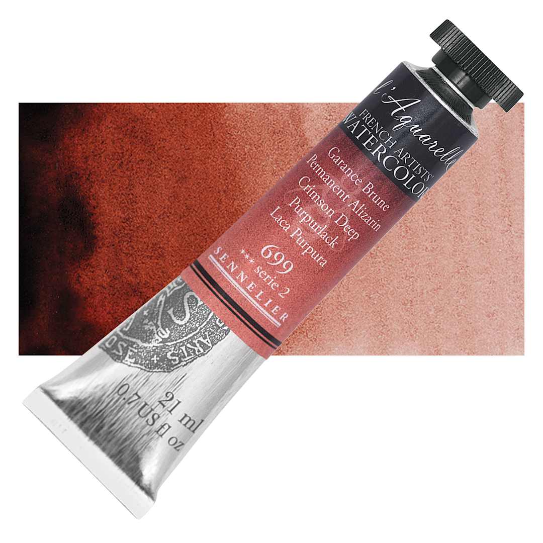 Open in modal - Sennelier French Artists' Watercolor - Permanent Alizarin Crimson Deep, 10 ml, Tube and swatch
