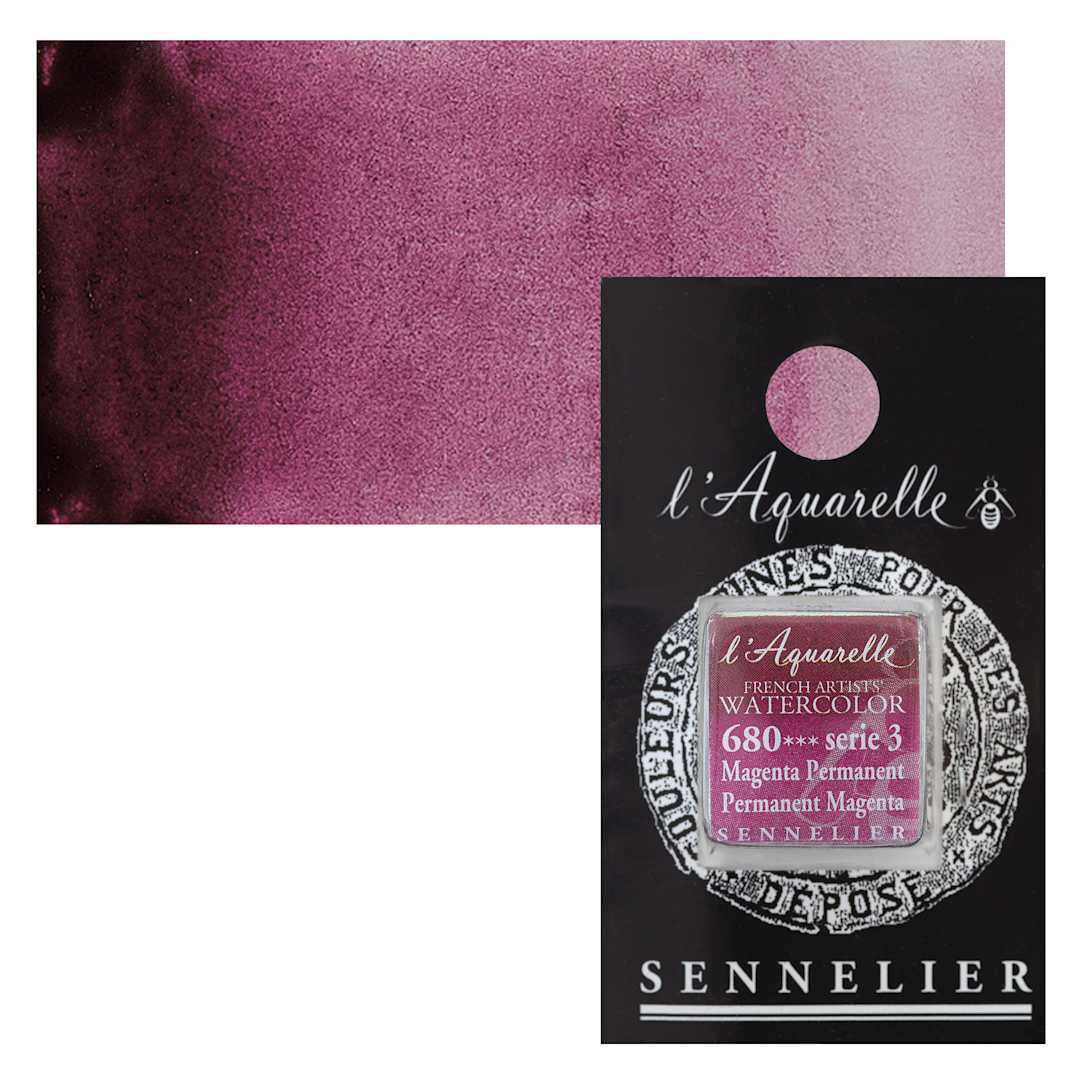 Open in modal - Sennelier French Artists' Watercolor - Permanent Magenta, Half Pan and swatch