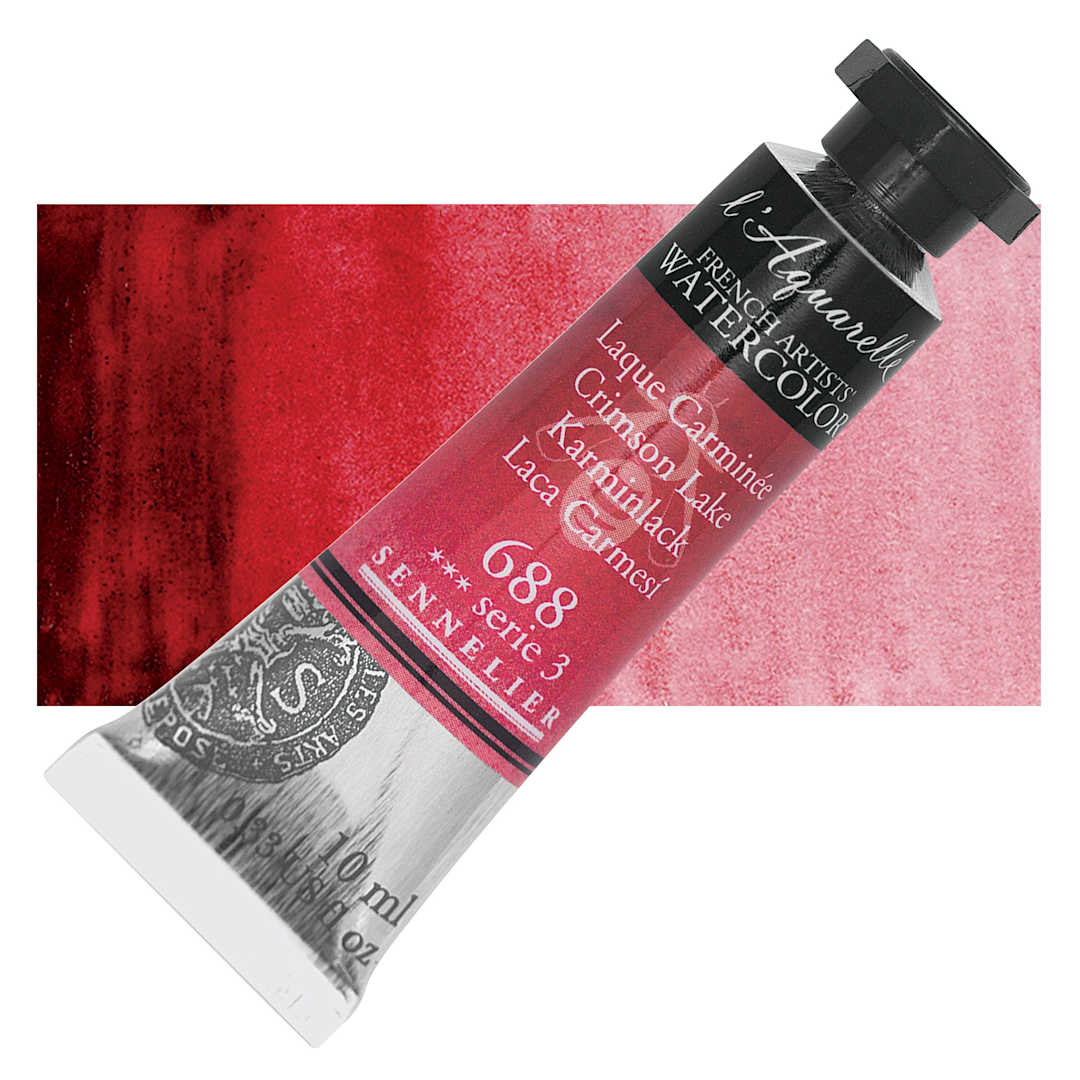 Open in modal - Sennelier French Artists' Watercolor - Crimson Lake, 10 ml, Tube and swatch