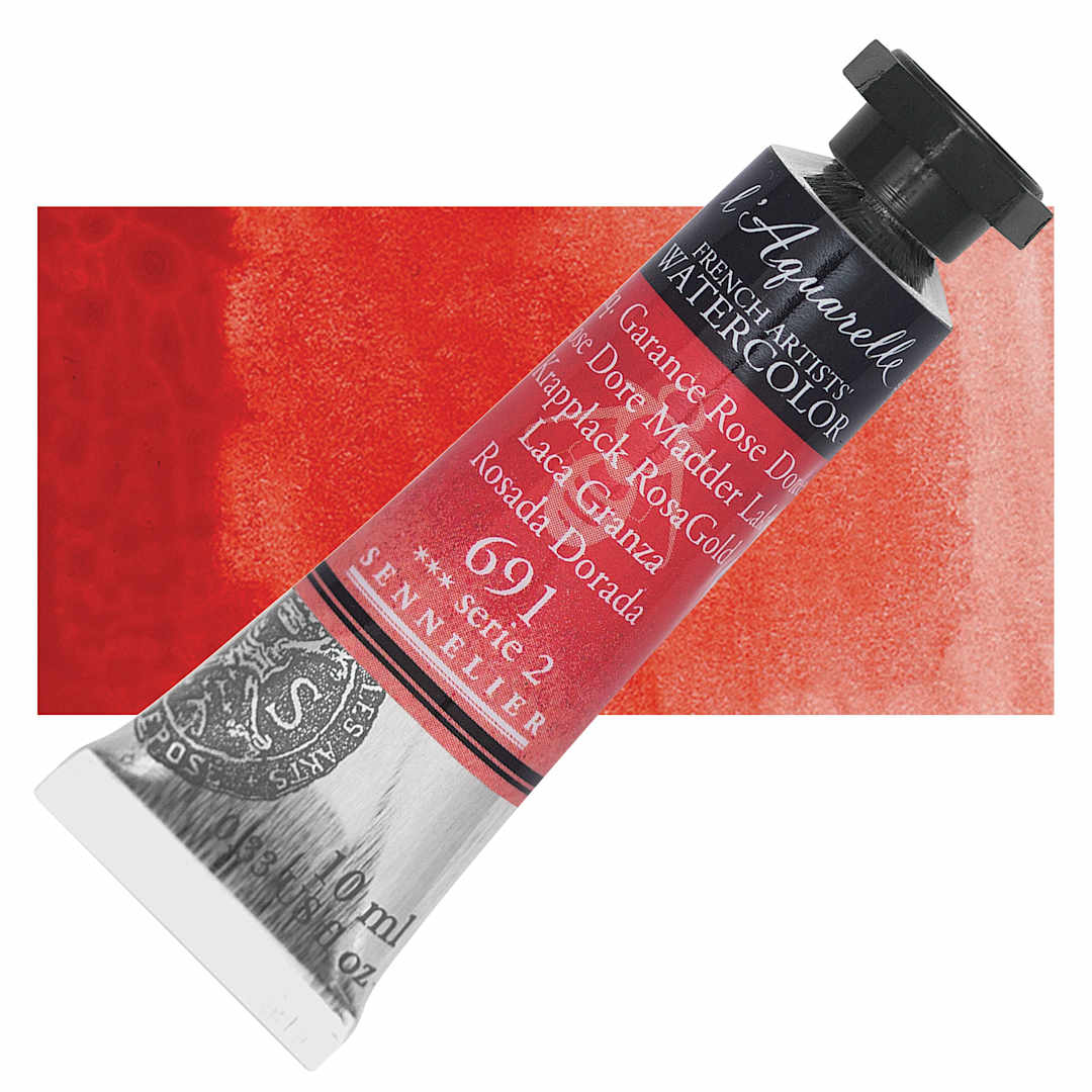 Open in modal - Sennelier French Artists' Watercolor - Rose Dore Madder Lake, 10 ml, Tube and swatch