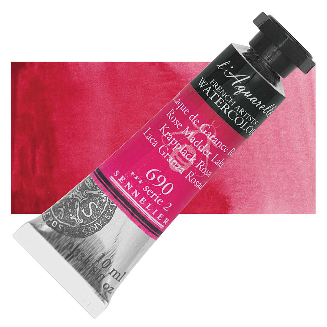Open in modal - Sennelier French Artists' Watercolor - Rose Madder Lake, 10 ml Tube and swatch