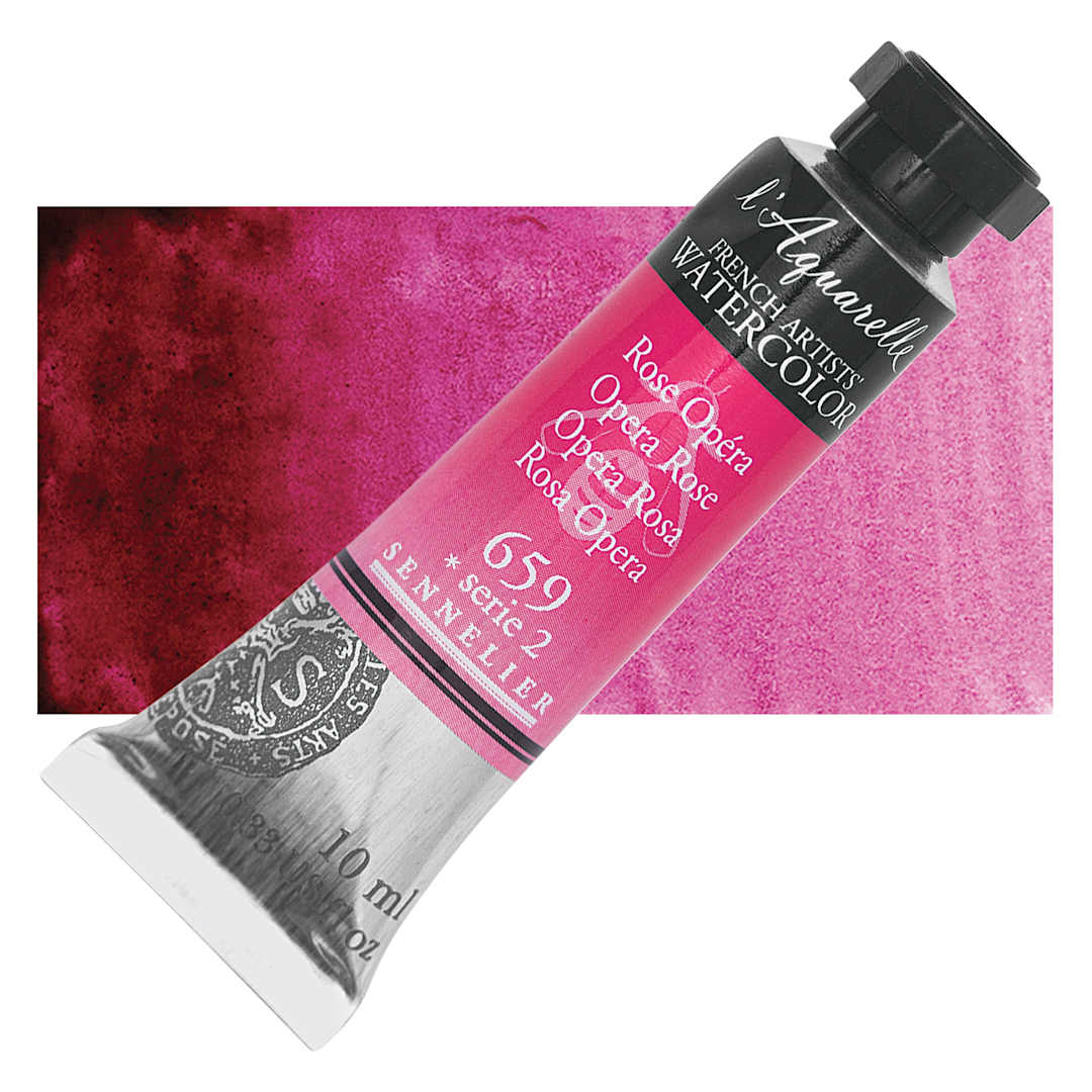 Open in modal - Sennelier French Artists' Watercolor - Opera Rose, 10 ml, Tube and swatch