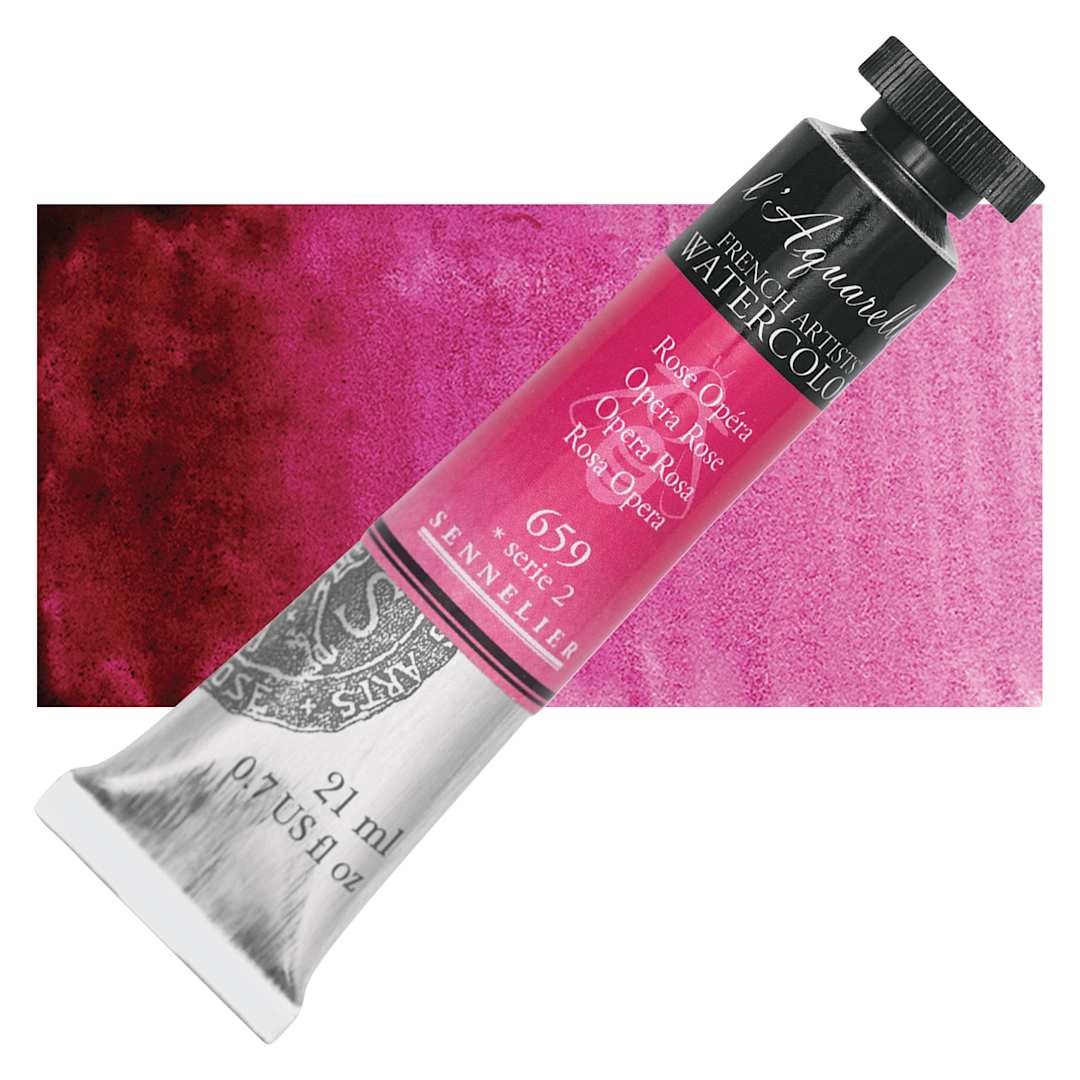 Open in modal - Sennelier French Artists' Watercolor - Opera Rose, 21 ml, Tube and swatch