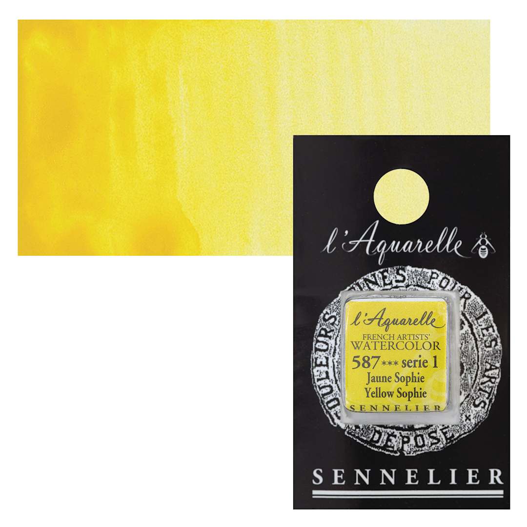 Open in modal - Sennelier French Artists' Watercolor - Yellow Sophie, Half Pan and swatch