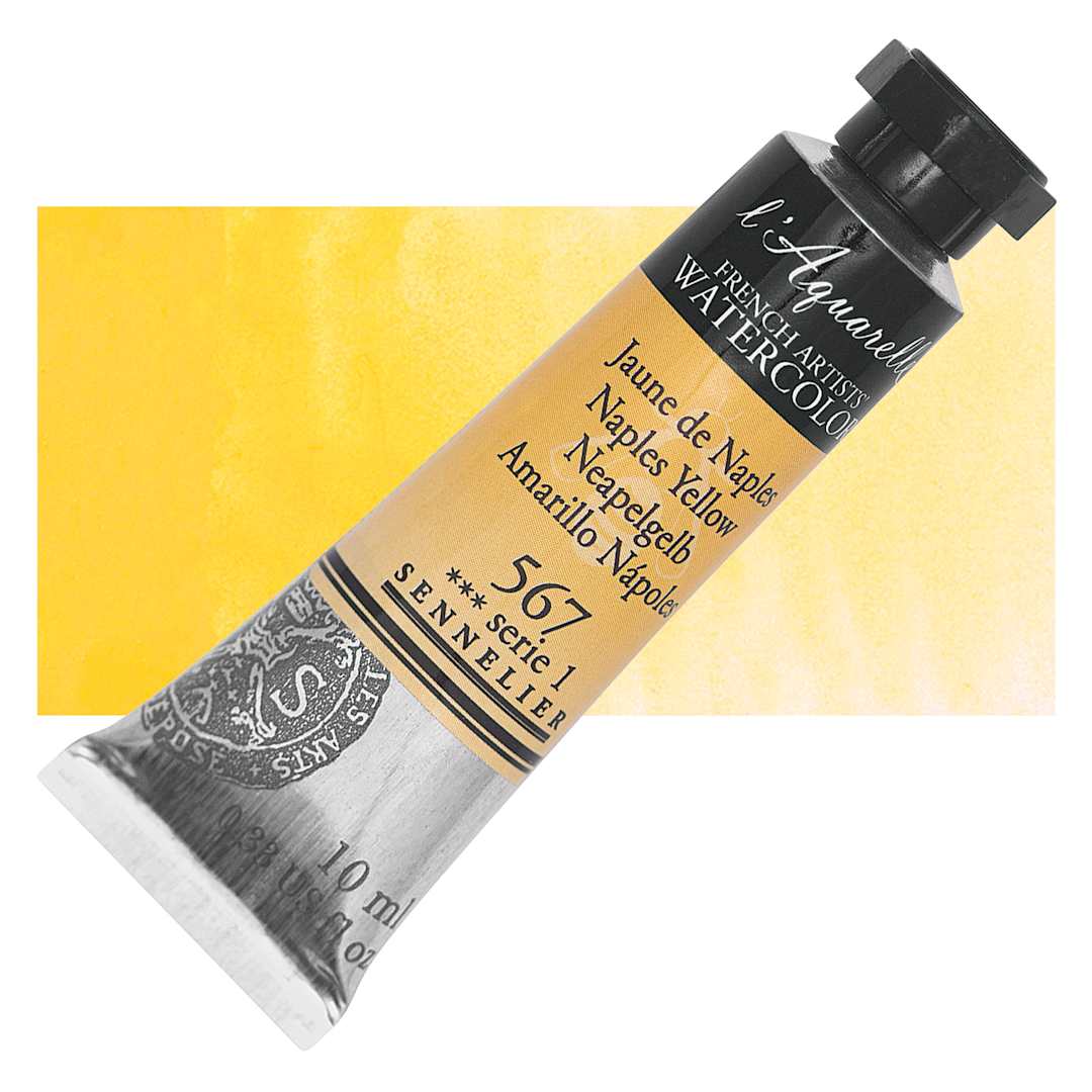 Open in modal - Sennelier French Artists' Watercolor - Naples Yellow, 10 ml, Tube and swatch