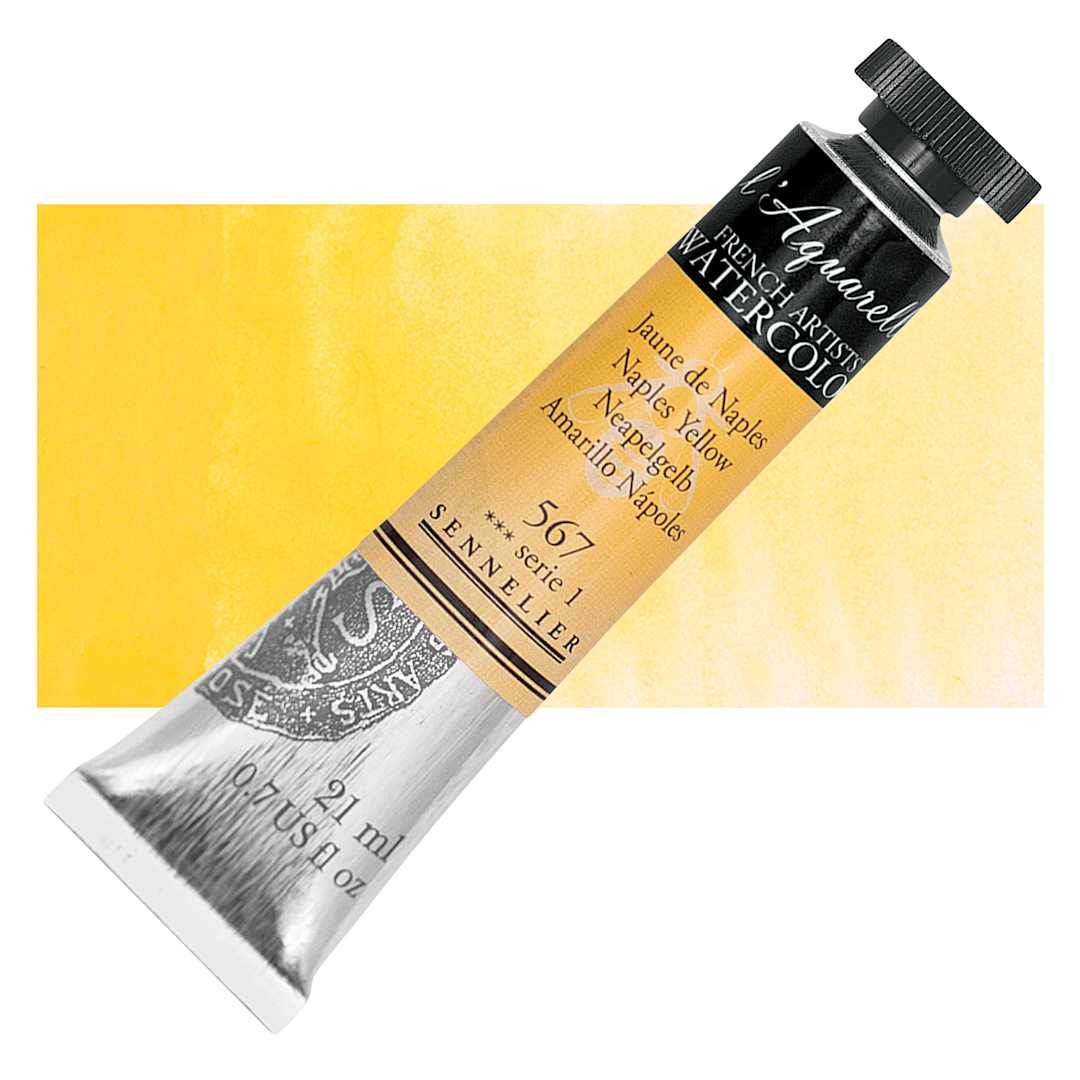 Open in modal - Sennelier French Artists' Watercolor - Naples Yellow, 21 ml, Tube and swatch