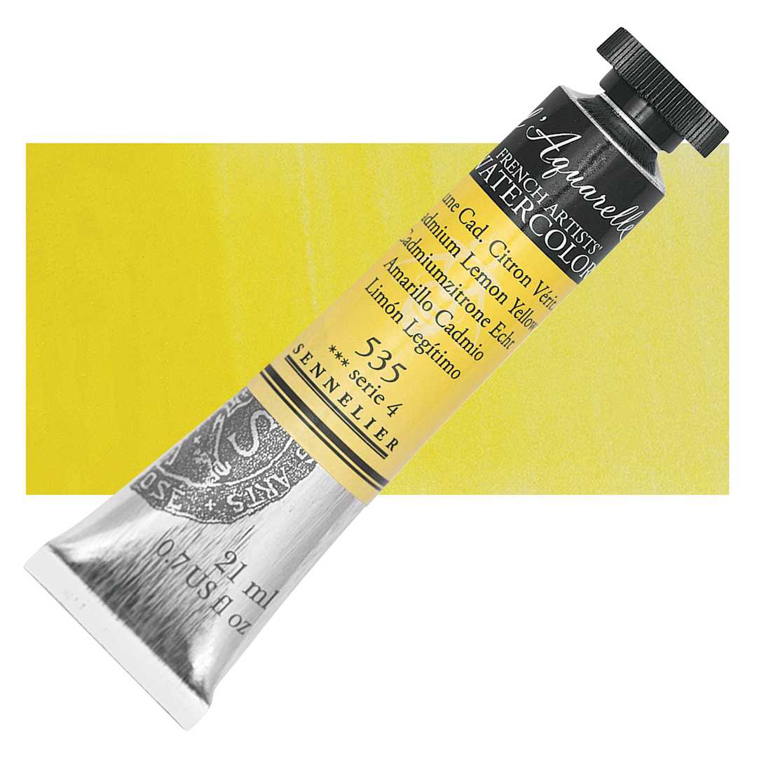 Open in modal - Sennelier French Artists' Watercolor - Cadmium Lemon Yellow, 21 ml, Tube and swatch