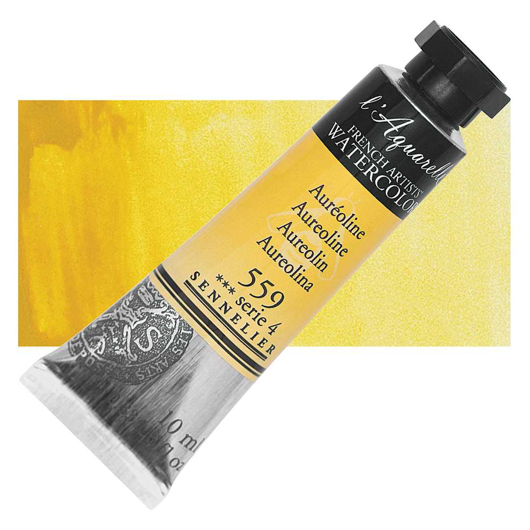 Open in modal - Sennelier French Artists' Watercolor - Aureoline, 10 ml, Tube and swatch